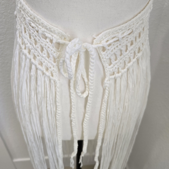 Shein White Swimwear Cover Up Tunic Sundress Frindge Knitted Size Small - Picture 7 of 9